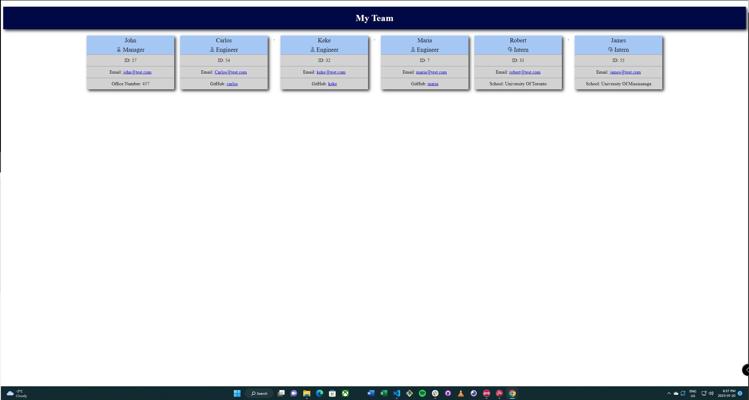 Team Profile HTML generator screenshot